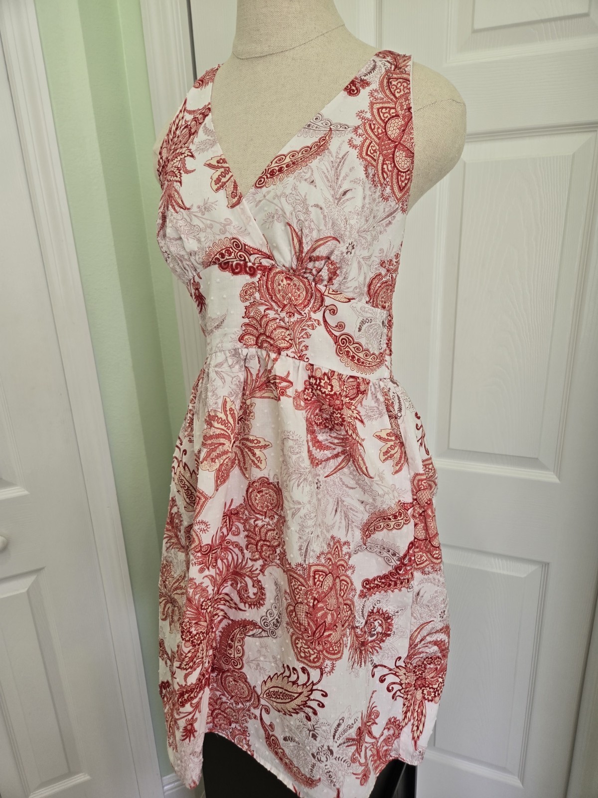 Jonathan Martin Red White Paisley Sundress 100% Cotton Size 8 Boho Y2K
