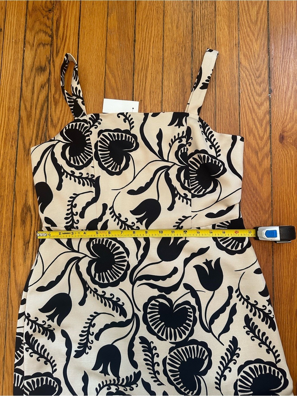 Ann Taylor Beige and Black Floral A-Line Dress with Ruffle at Bottom Size 8