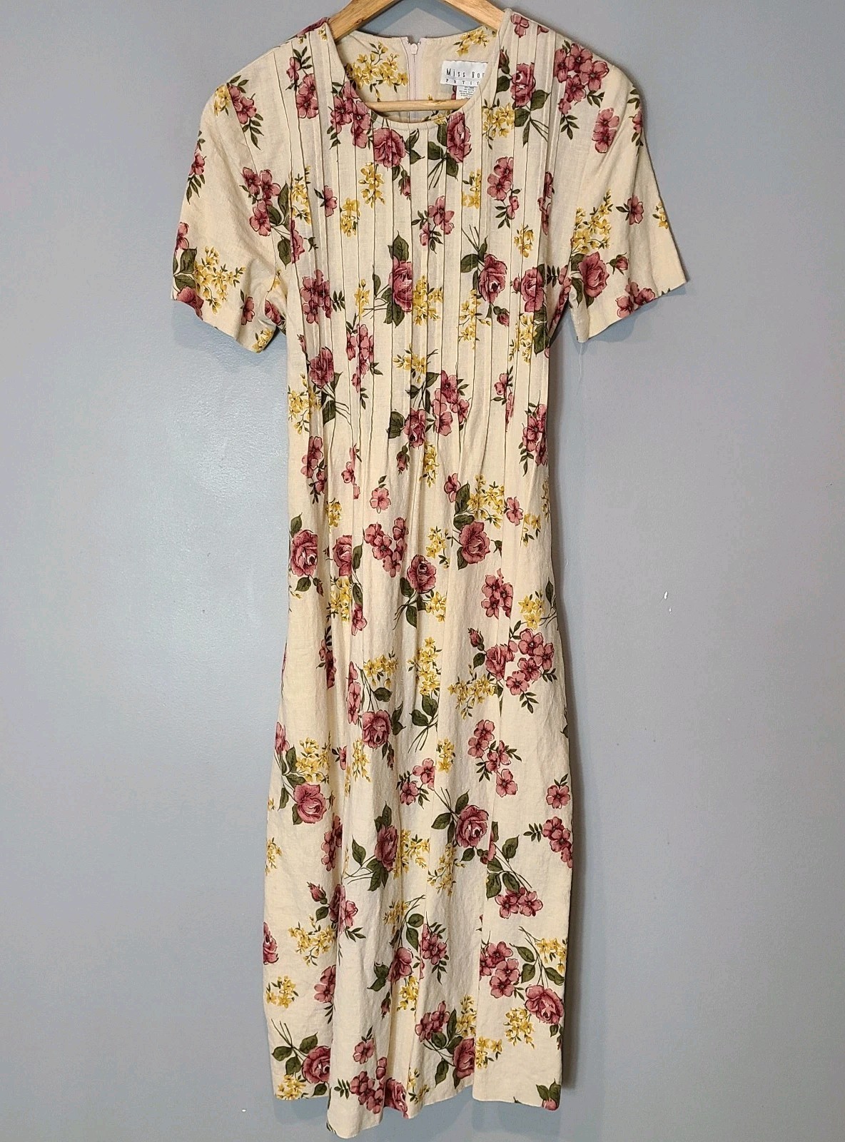 Vtg 90s Floral Midi Dress Sz 10P Fairy Grunge Cottage Tie Back Y2K Dainty Boho