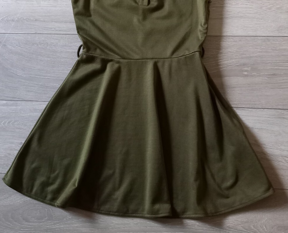Missguided Khaki Green Stretch Flared Dress Utility Casual Feature Buttons UK10