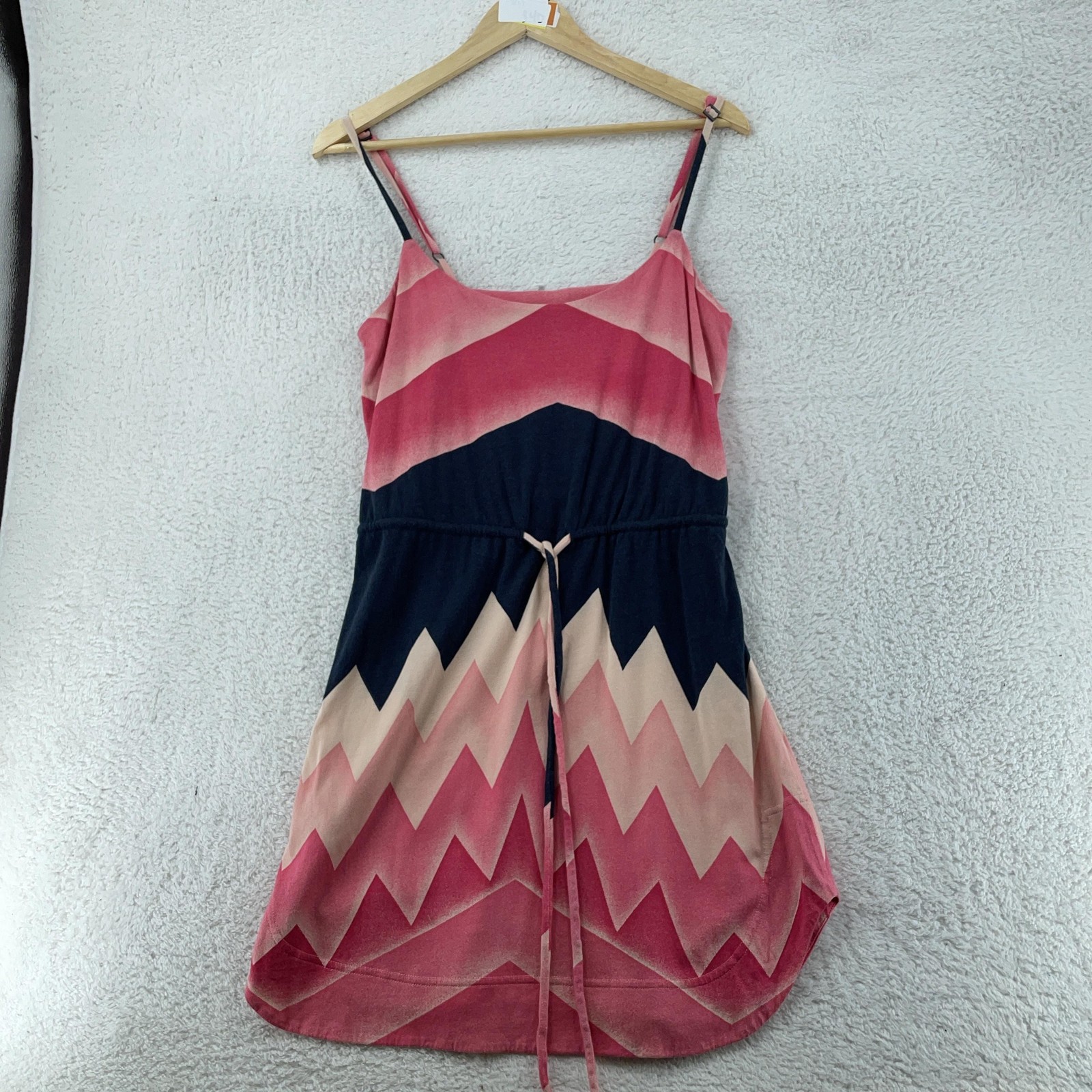 Marc By Marc Jacobs Sundress Women Small Pink Chevron Tie Waist Adjustable Waist