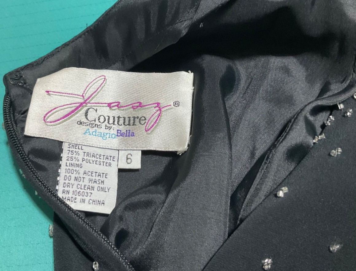JASZ COUTURE Black Rhinestone Embellished FORMAL DRESS GOWN SZ 6 HOCO Cocktail
