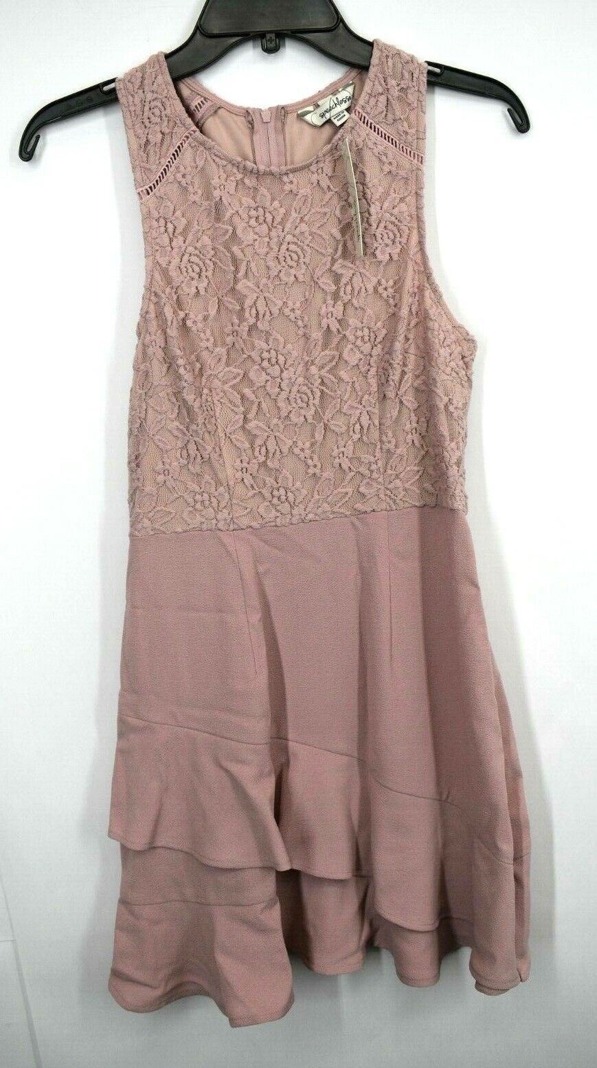 Speechless Womens Lace Bodice Ruffle Crepe Dress Jewel Neck Sleeveless Zip M