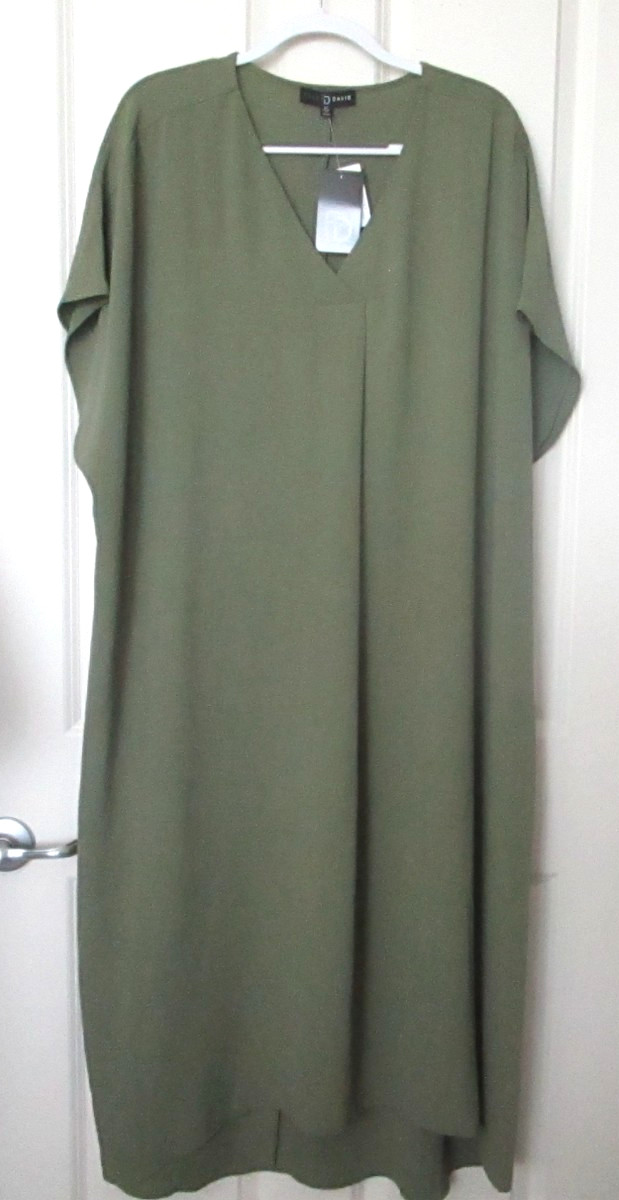 Fred David Olive Green Minimalist Quiet Luxury Short Sleeve Midi Dress 2X NEW