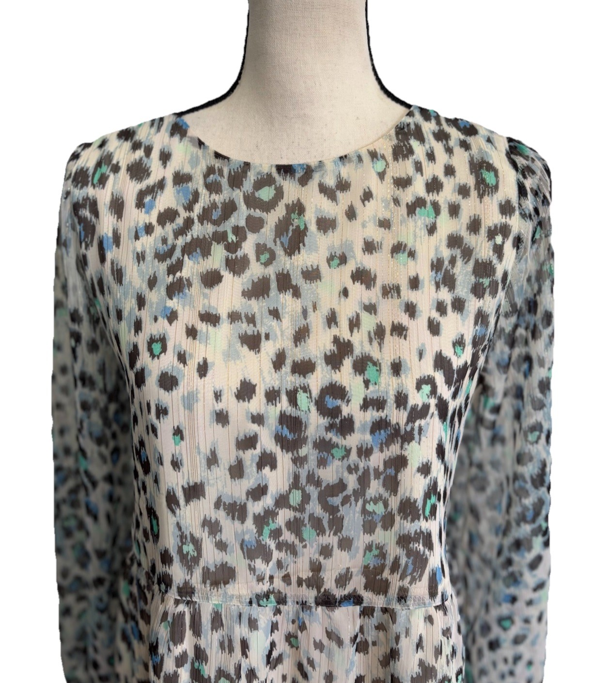 Ann Taylor Loft Shift Dress Gray Blue Green Animal Print Lined Lightweight Large