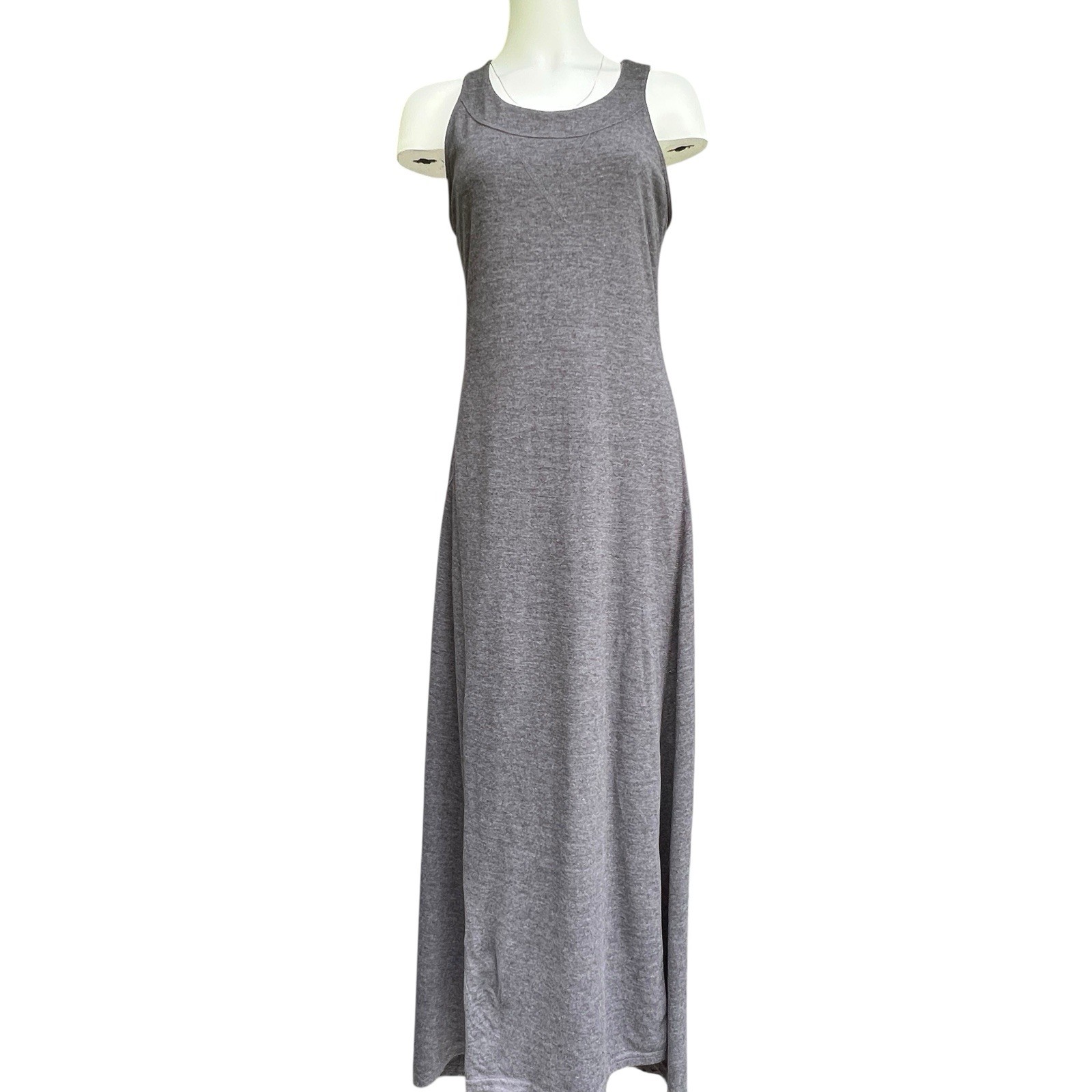 Eddie Bauer Sleeveless Maxi Tank Dress M Heather Gray Shelf Bra T Back Sporty