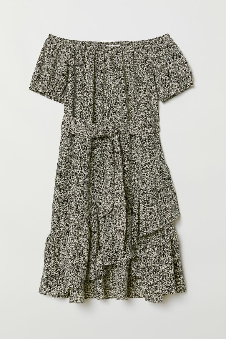 Crêped Dress Light beige/patterned
