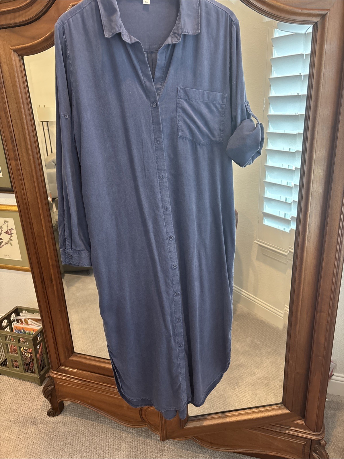 Rare Anthropologie Cloth & Stone Blue Dress Maxi Pockets Button Up Tencel