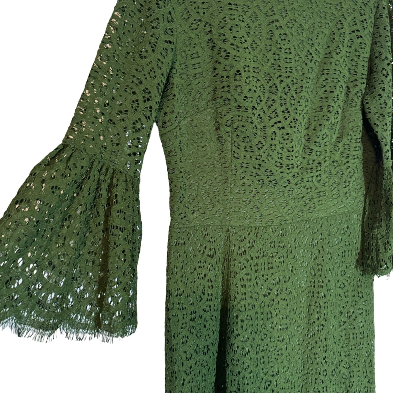 London Times Size 10 Green Lace Bell Sleeve Dress Cotton & Nylon Blend