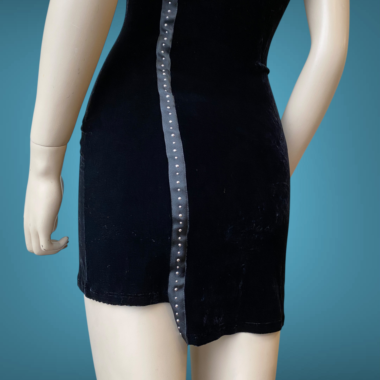 Versace Jeans Couture Y2K Black Evening Velvet Mini Dress Size XS