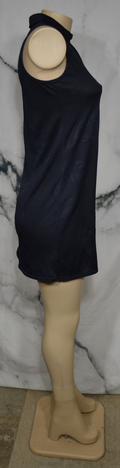 SONOMA Navy Blue Leaf Print Sleeveless Collared Dress Small Unlined Lightweight