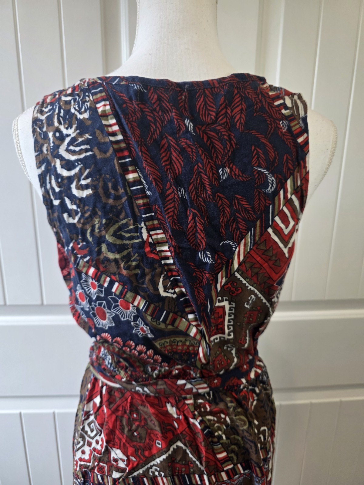 Lucky Brand NWT Patchwork Print Sleeveless Tie Waist Sz M Dress Boho Rayon