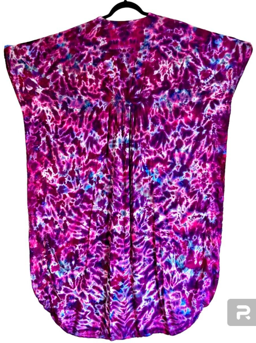 Tie Dye Caftan Dress Womens Ruby Waves Blotter Tye die Kaftan beach cover-up art