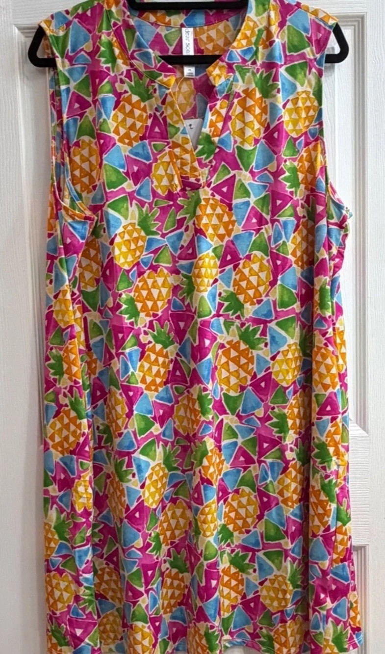 New Dear Scarlett Womens Lizzy Sleeveless Tunic Tropical Tank Dress Size 2XL