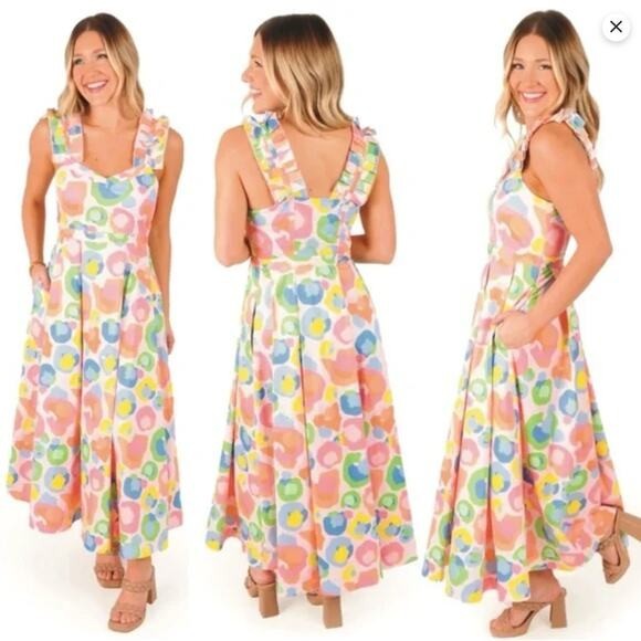 NWT Emily McCarthy Candy Cheetah Empire Maxi Dress Size Large