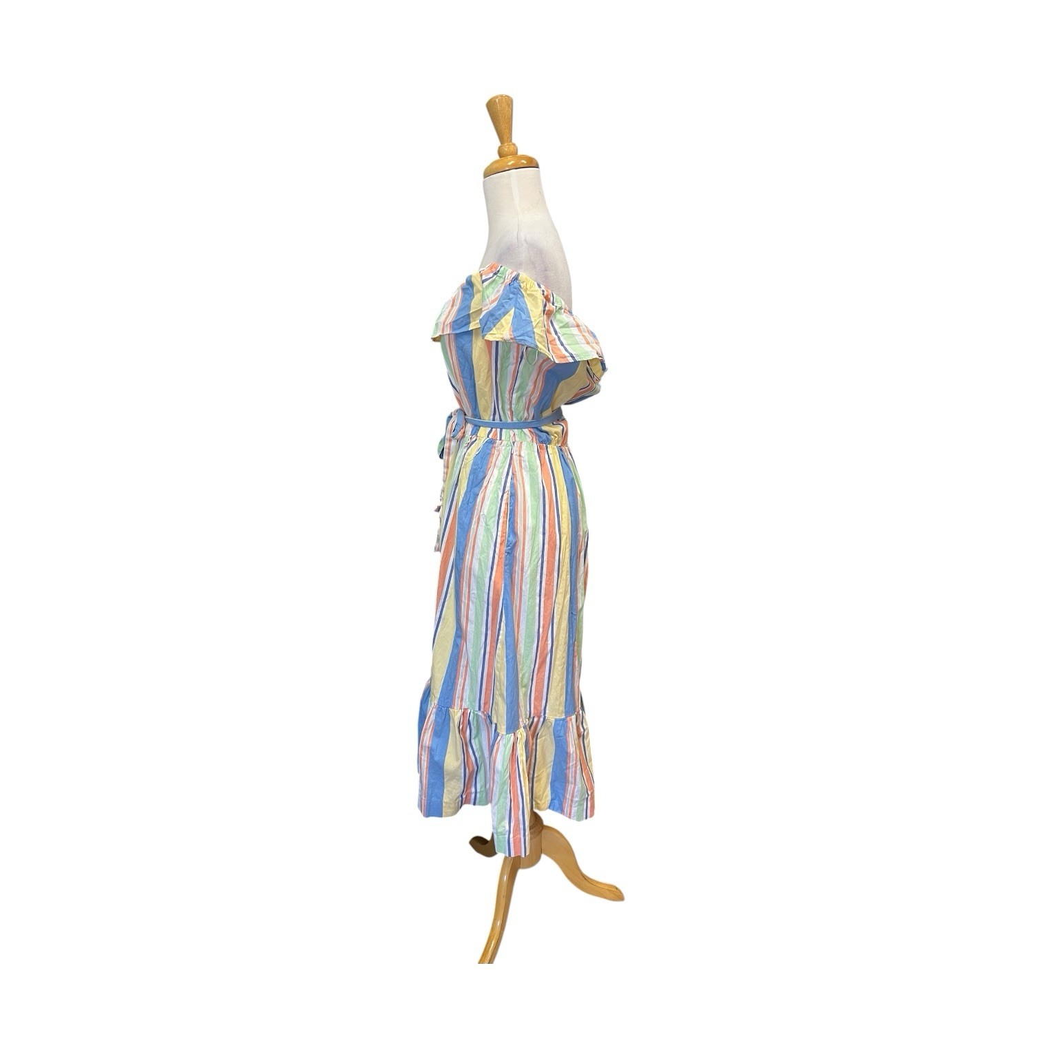 Draper James RSVP Off Shoulder Ruffle Sleeve Midi Dress Size M Medium Stripe