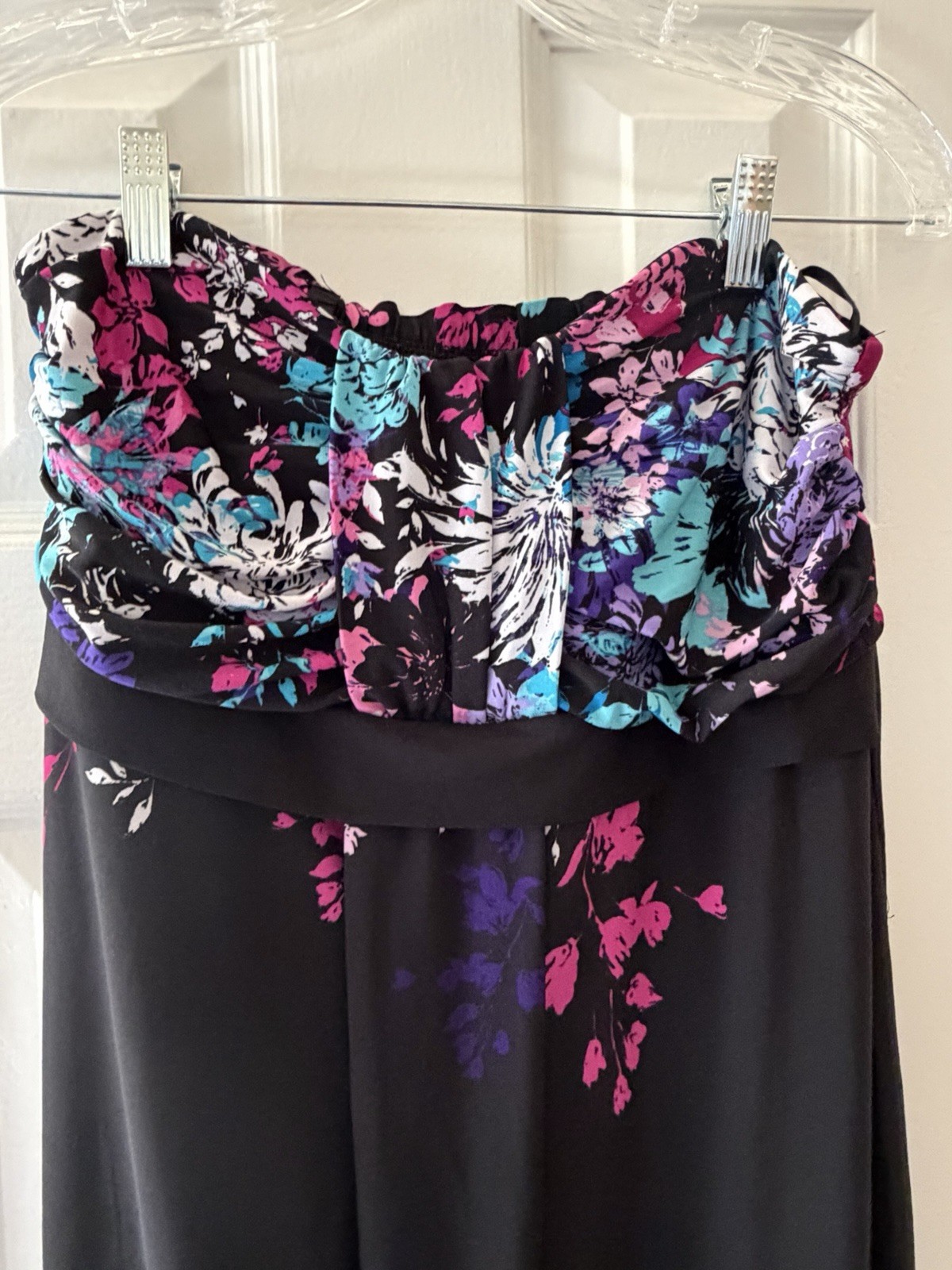 Torrid Size 0 (Large) Floral Strapless Maxi Dress Black Pink Teal Boho Tropical
