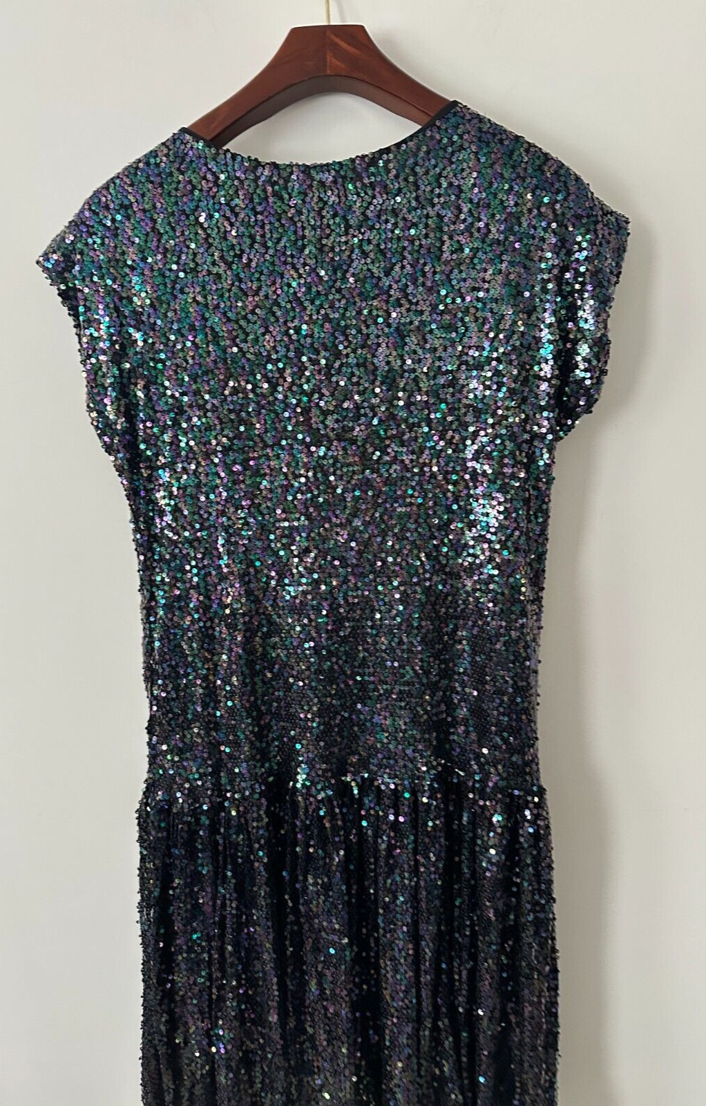 Wolf & Badger Meem Label Drop Waist Sequin Evening Party Midi Kate Dress M UK 14