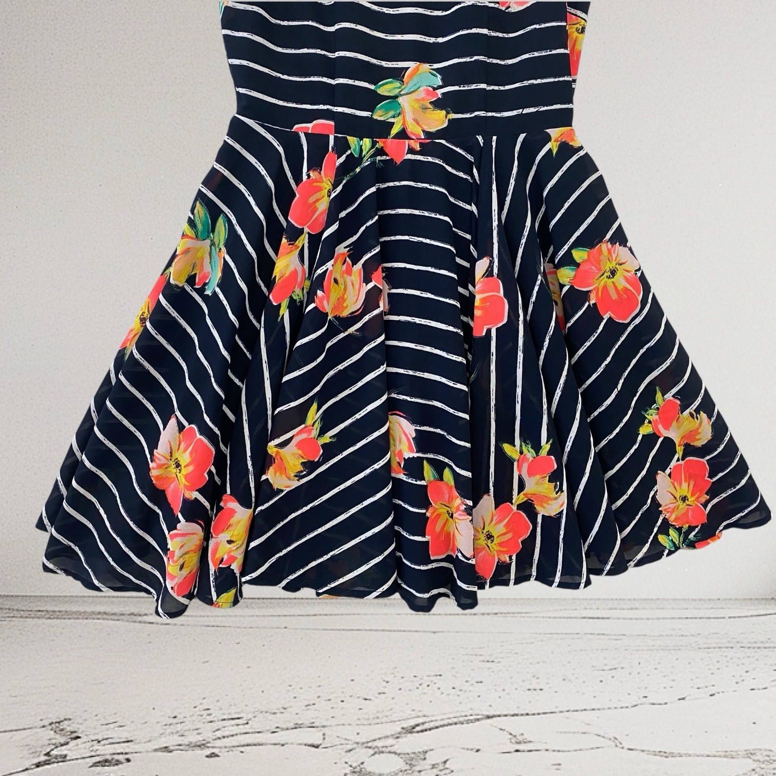 Maison Jules Floral Stripe Fit & Flare Mini Dress Women’s Juniors Size Small