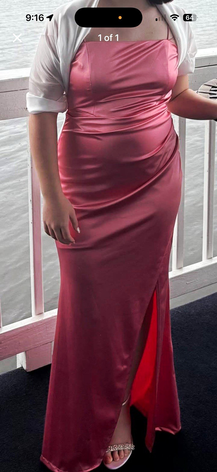 Juniors 5 Pink Satin Formal Long Gown Straight Neck Straps Side Slit