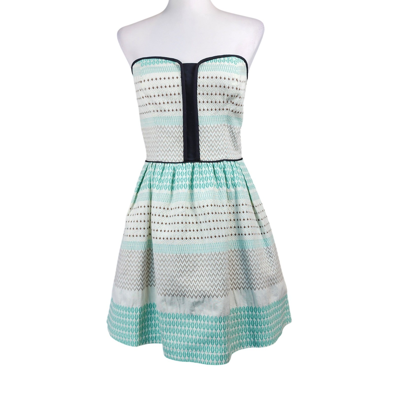 Ella Moss Strapless Fit Flare Mini Dress Womens Medium Mint Green Brown Cotton