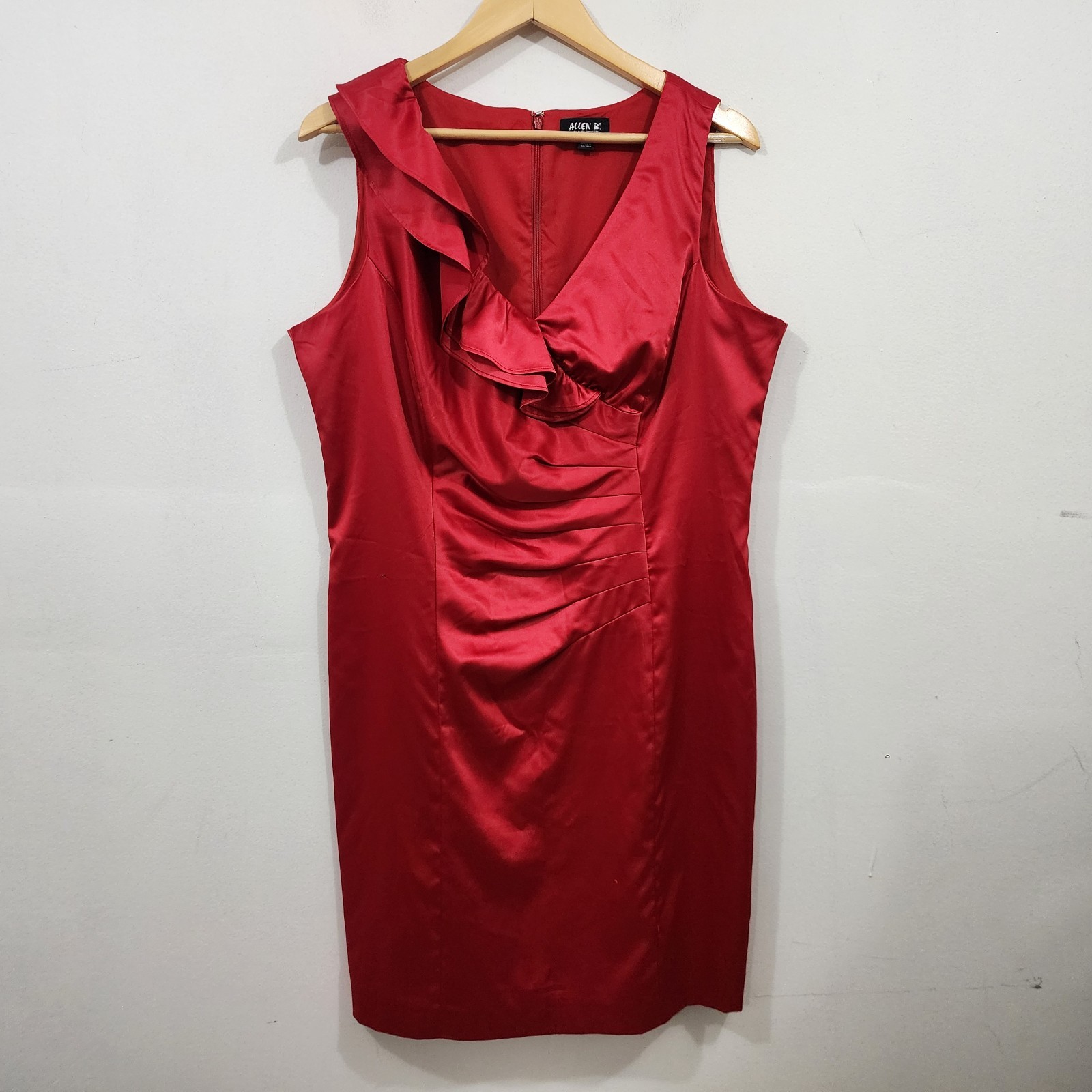 ALLEN B Allen Schwartz Red Satin Short Party Cocktail Dress Drape Back Size 16