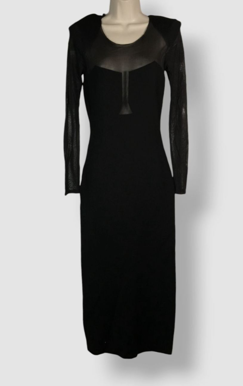 Roland Mouret Women’s Black Mesh Paneled Knit Midi Dress Size 6