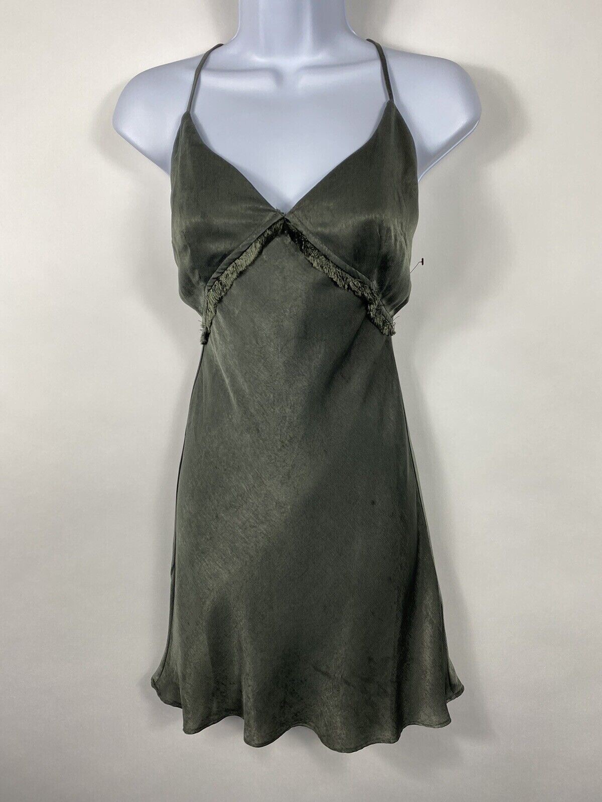 LULUS Olive Green Shiny Satin Slip Mini Dress Small Sexy Vintage Y2K 90s Holiday