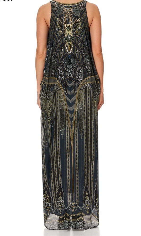 Camilla Long Multiwear Dress Great Scott Silk Kaftan Crystals Black Gold $749