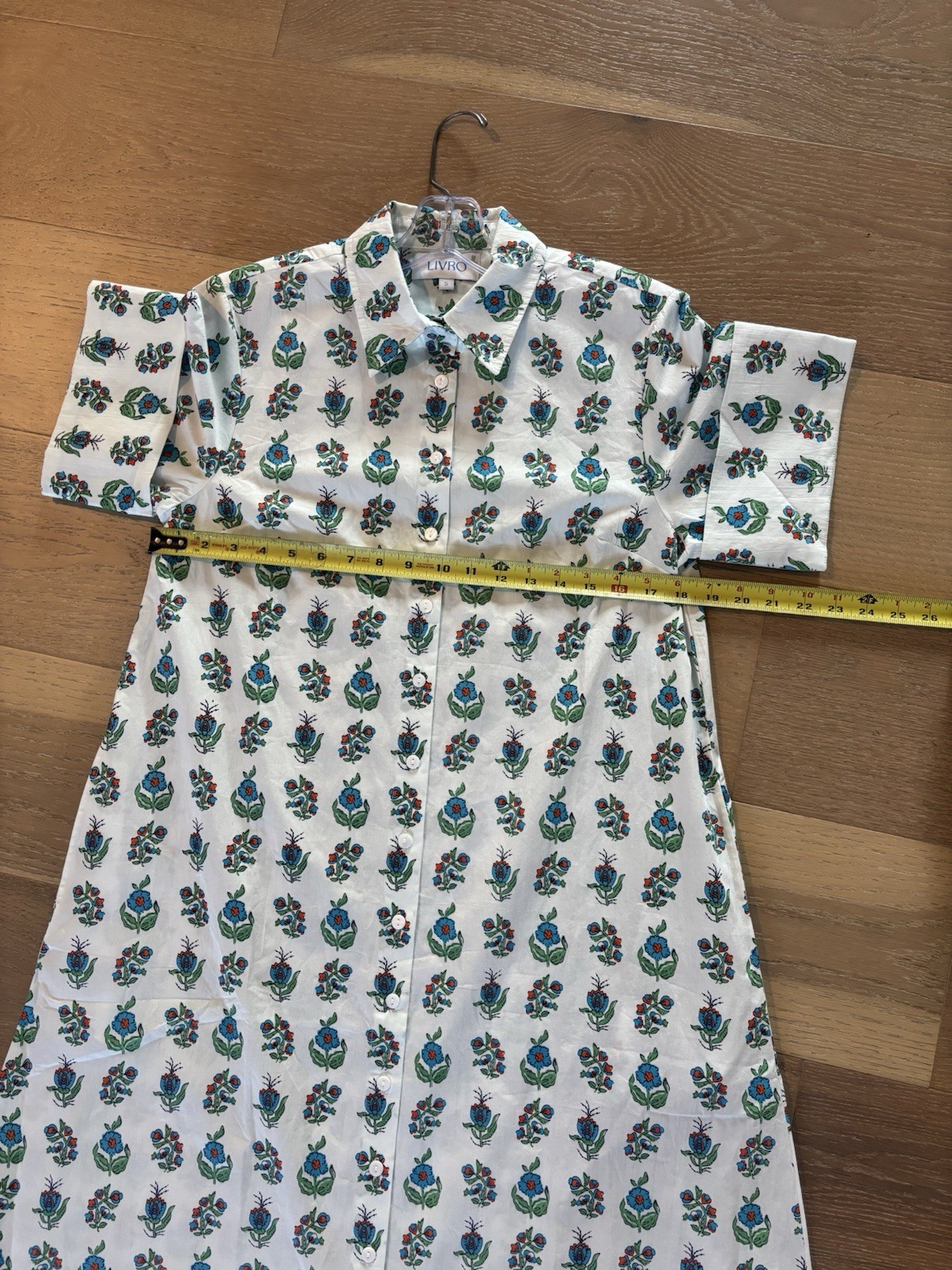 LIVRO Gibbons Dress Small Beach Sprigs NWT Maxi Shirt Dress Pockets Button