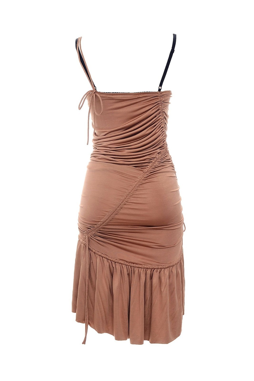 NWOT Dolce & Gabbana Tan Ruched Jersey Black Bra Asymmetrical Dress (IT44, US8)