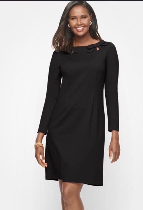 TALBOTS Black A-Line Dress With Keyhole Bow Neckline Sz 16P Classic Holiday NWT