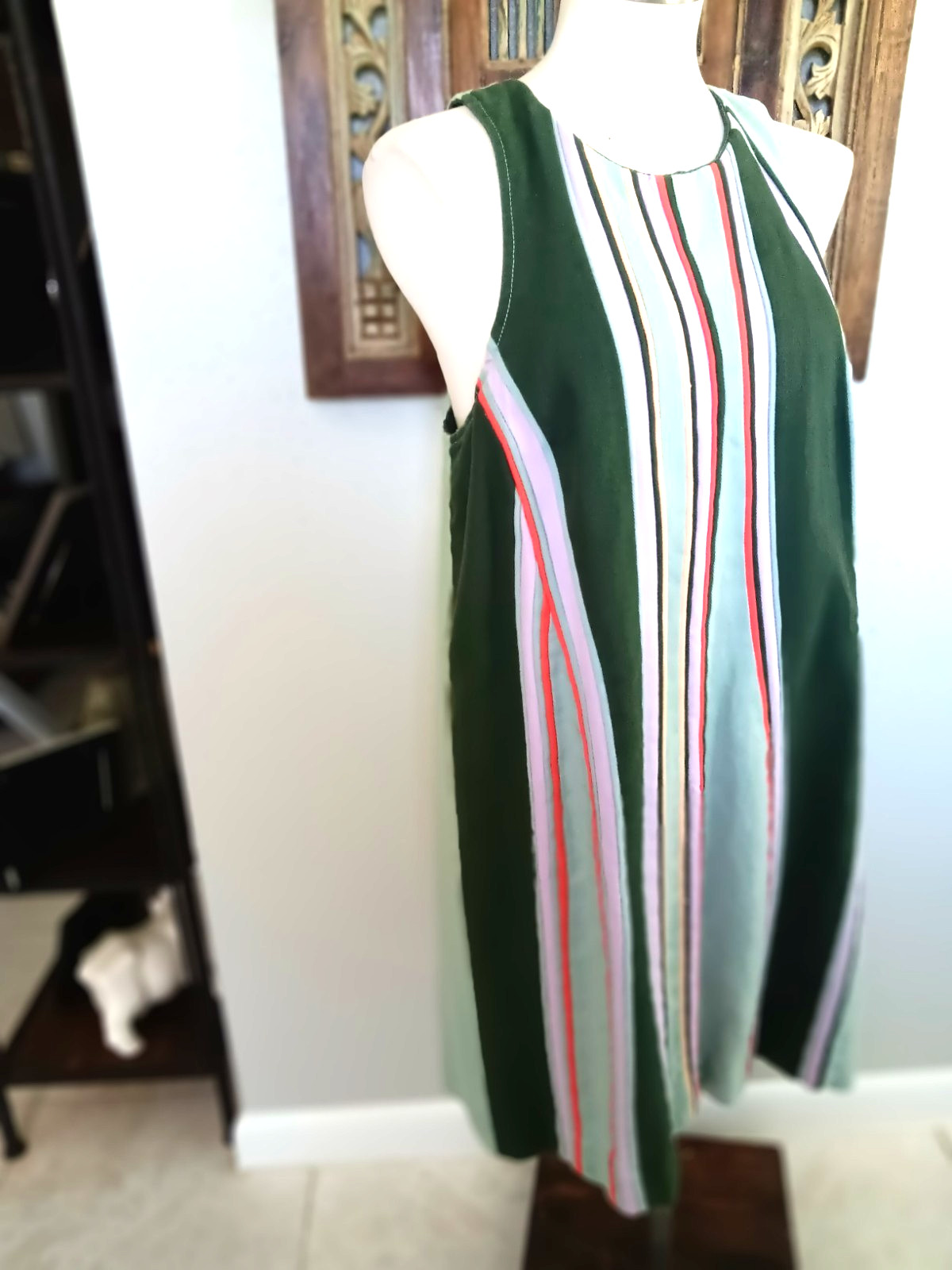 Maeve Anthropologie Pieced Stripe Heavy Cotton Linen Dress Small