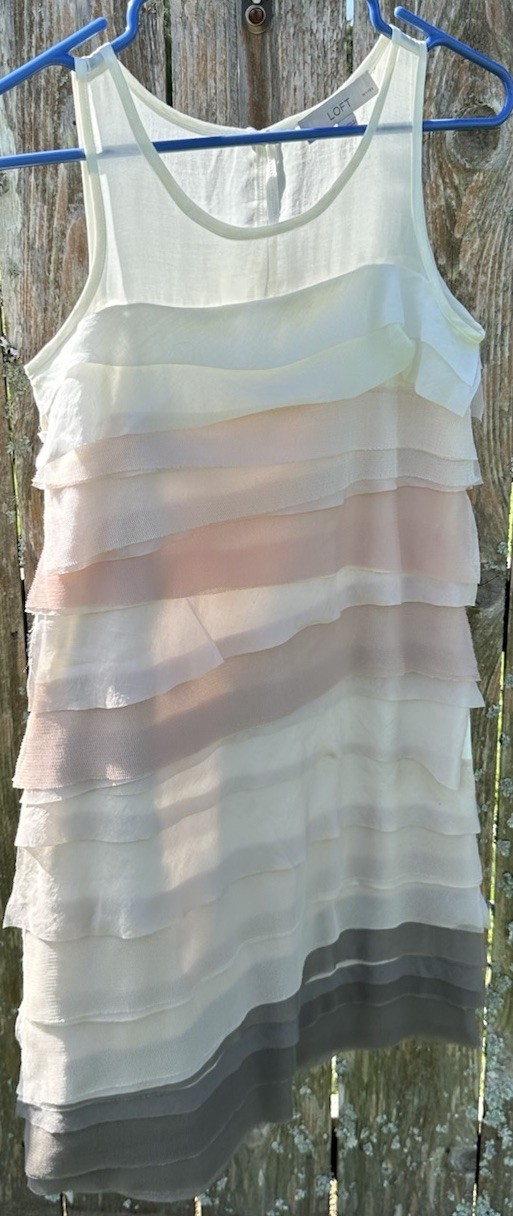 LOFT Layered Sheer Neutrals Sheath Dress Keyhole Button Back Closure Size 0P