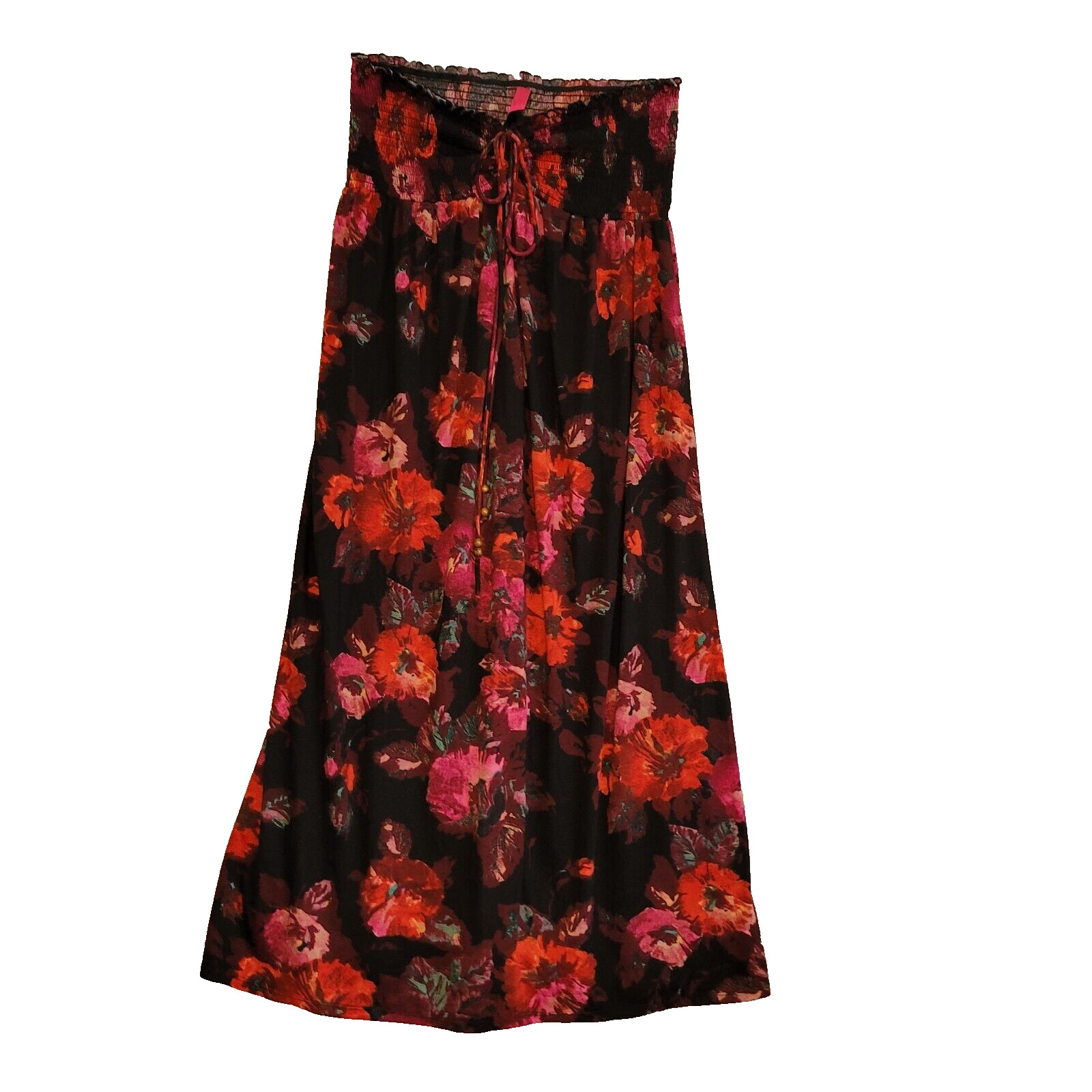 Pure Energy Smocked Tube Top Dress 2X Black Red Floral Goth Resort