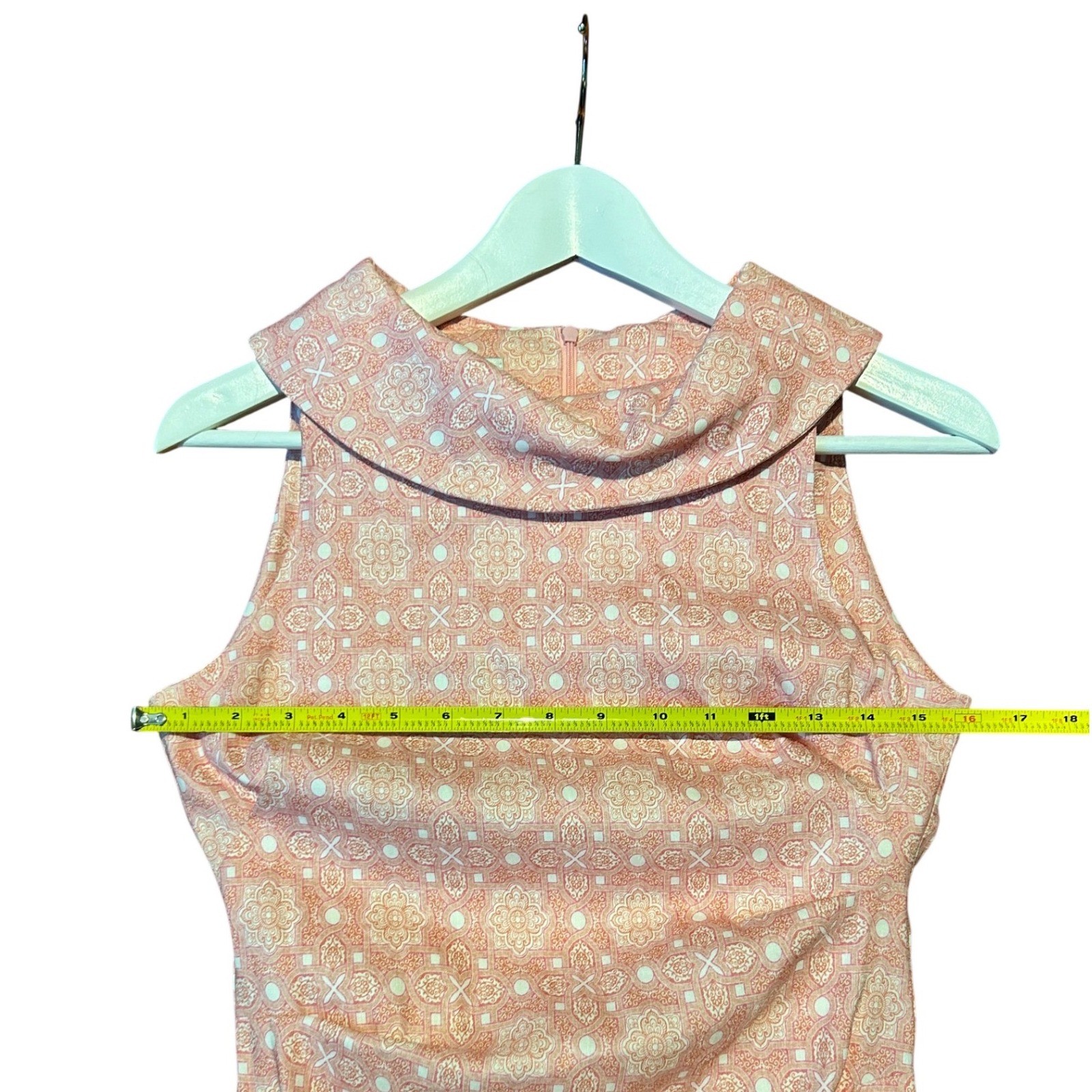 Sara Campbell Blush Pink Printed Stretch Linen Magic Dress Rolled Collar Size 2