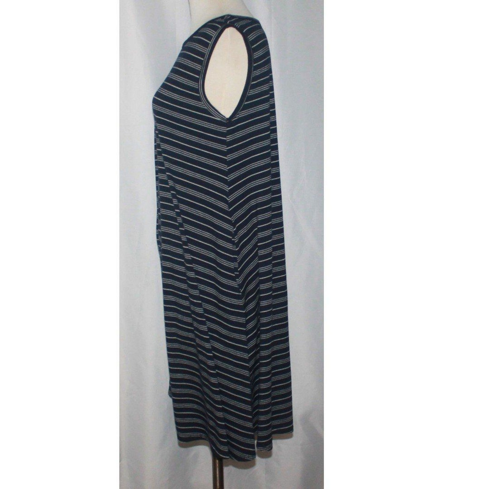 Honey&Lace Navy Blue & White Striped Tank Top Knee Length Dress w Pockets Size M
