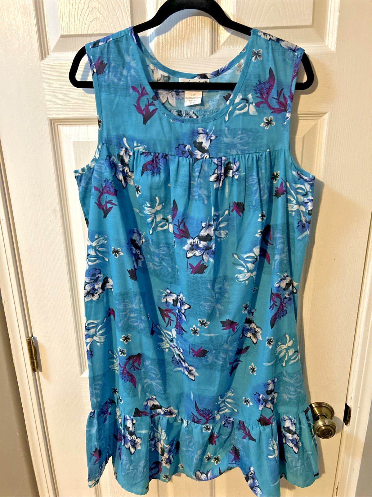 ANTHONY RICHARDS MUUMUU HOUSE DRESS TEAL MULTI. FLORAL SIZE L PETITE
