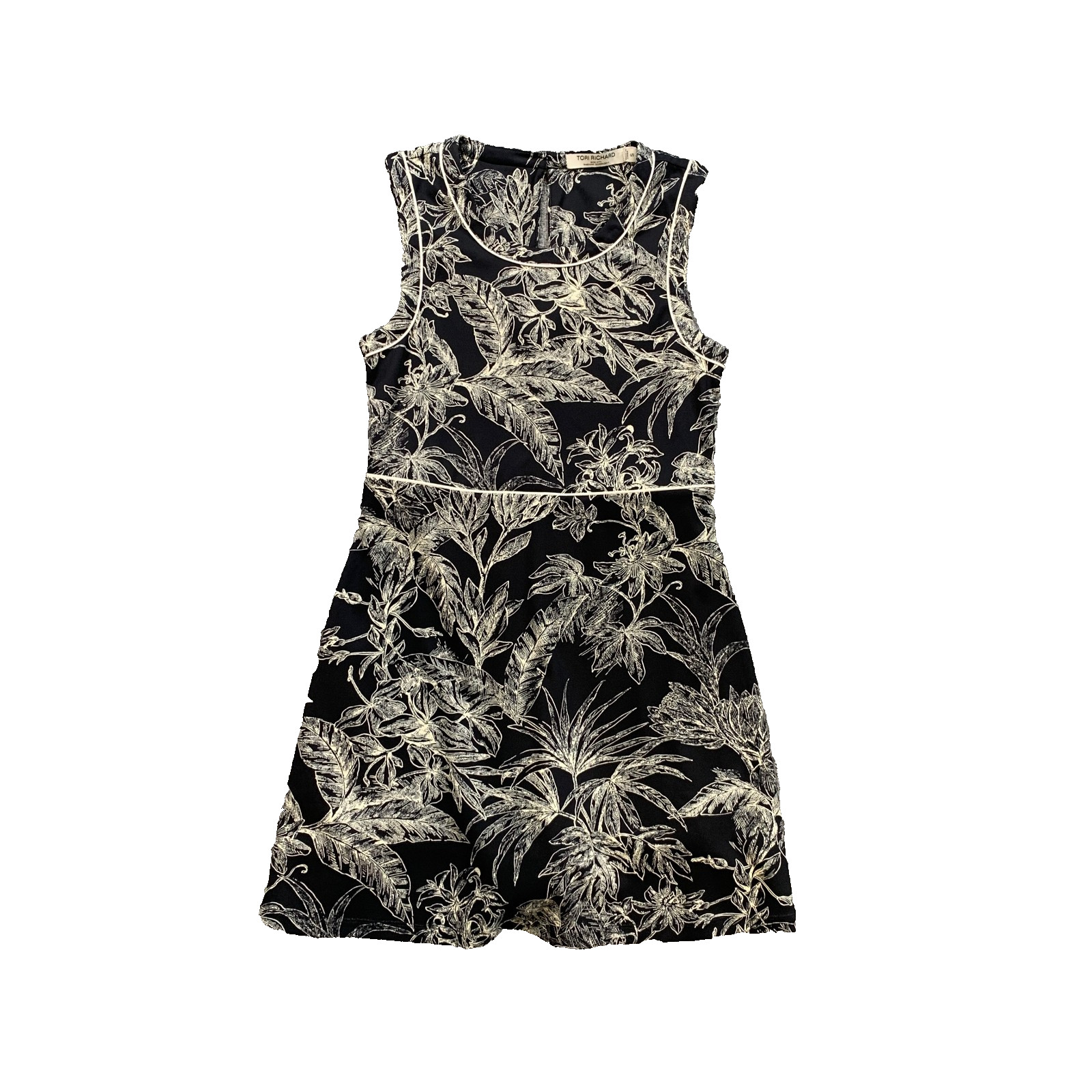 Tori Richard Dress Womens S Small Black Beige Leaf Motif Sleeveless Skort Mini