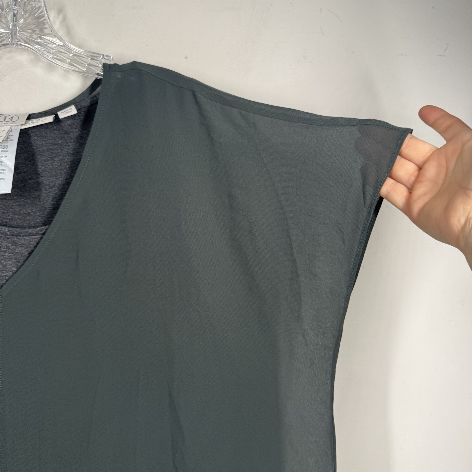 Logo Lori Goldstein Green Gray Layered Chiffon Jersey Stretch Maxi Dress Sz XL