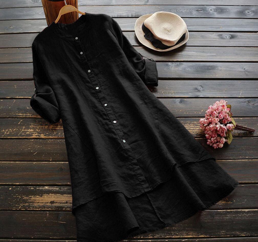 Plus Size Women Cotton Linen Baggy T-Shirt Dress Ladies Casual Tunic Tops Blouse