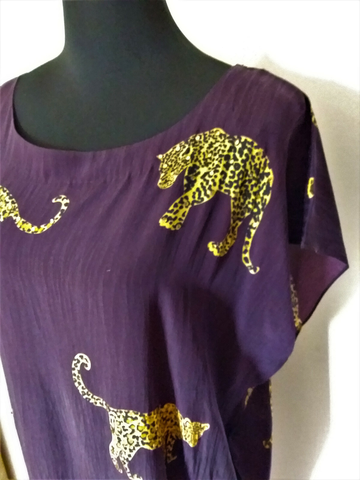 HEAVILY EMBELLISHED DESIGNER LONG ROUND NECK SILK CREPE KAFTAN ANIMAL PATTERN