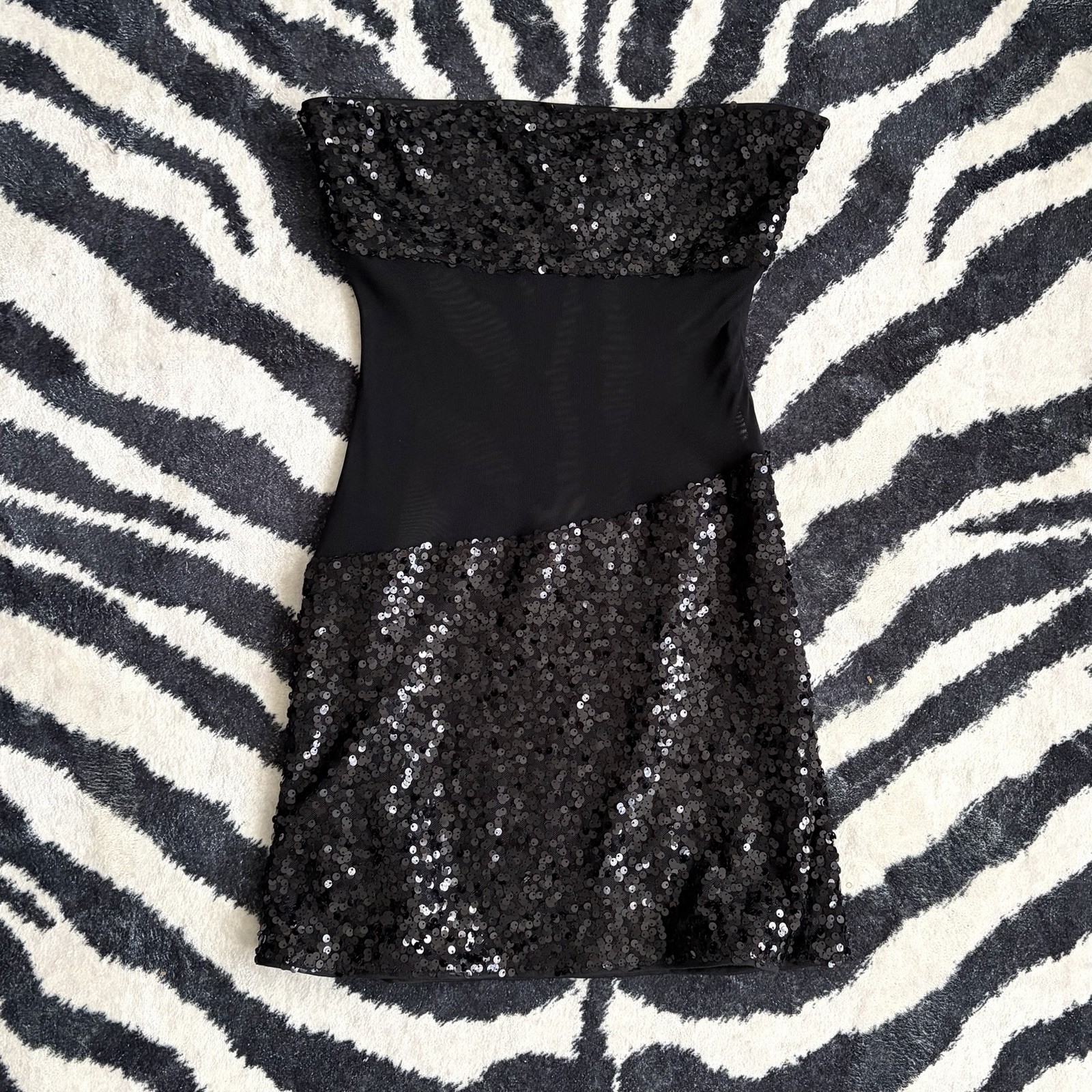 Lbd black strapless sequin mini dress