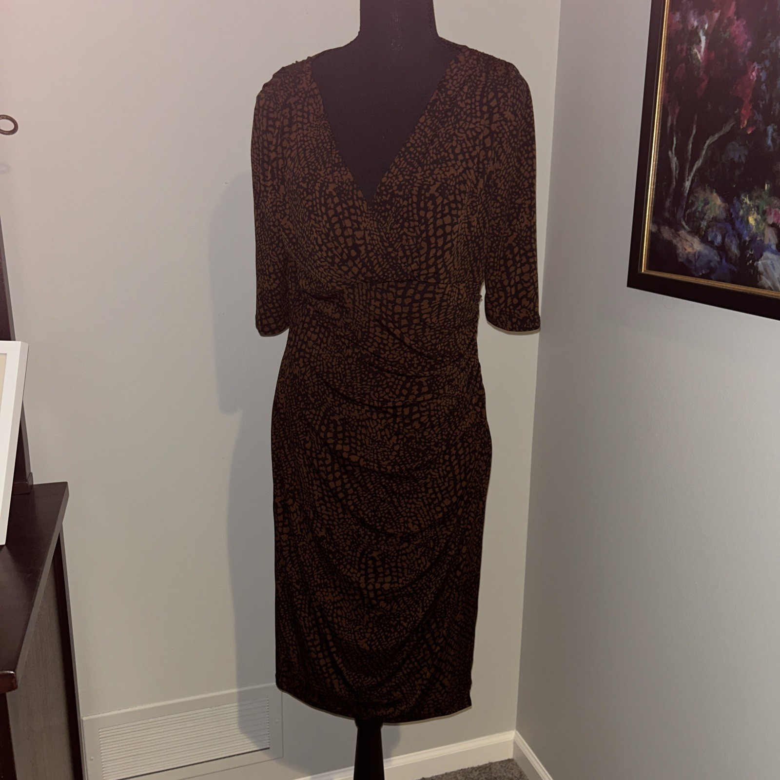 Lauren Ralph Lauren Women’s Knee Length Half Sleeve Dress Brown And Black