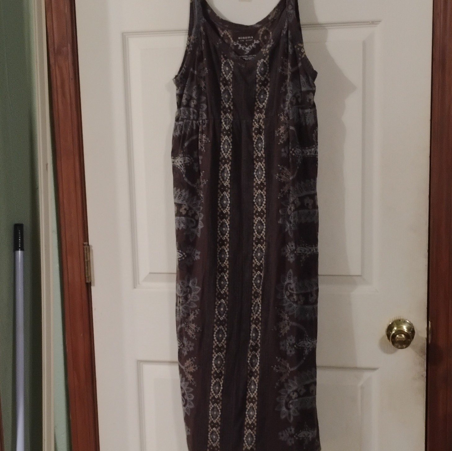 Sonoma Life + Style Brown/Gray Geometric V-Neck Strappy Maxi Knit Dress L