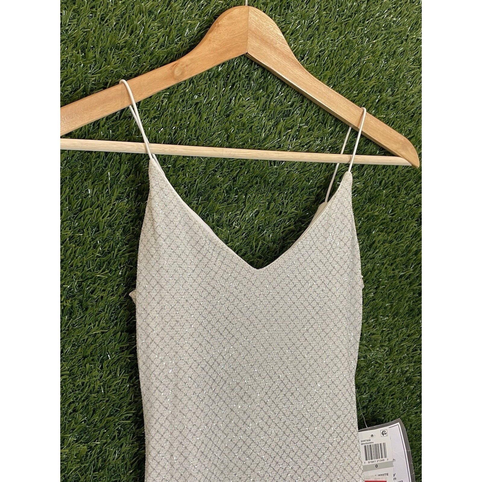 B. Darlin Juniors’ Netted Rhinestone Dress – Silver/White – NWT