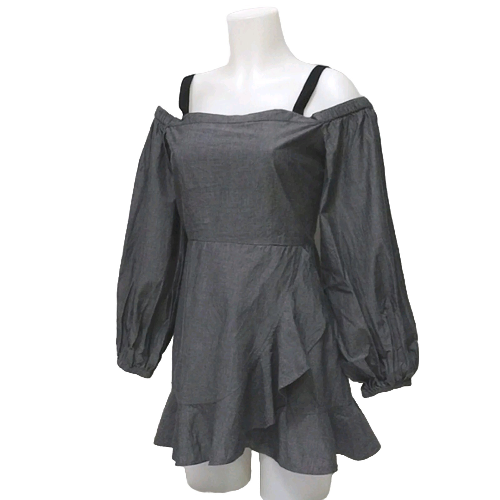 Lovers + Friends Chance Chambray Cold Shoulder Ruffled Mini Dress Modern Chic S