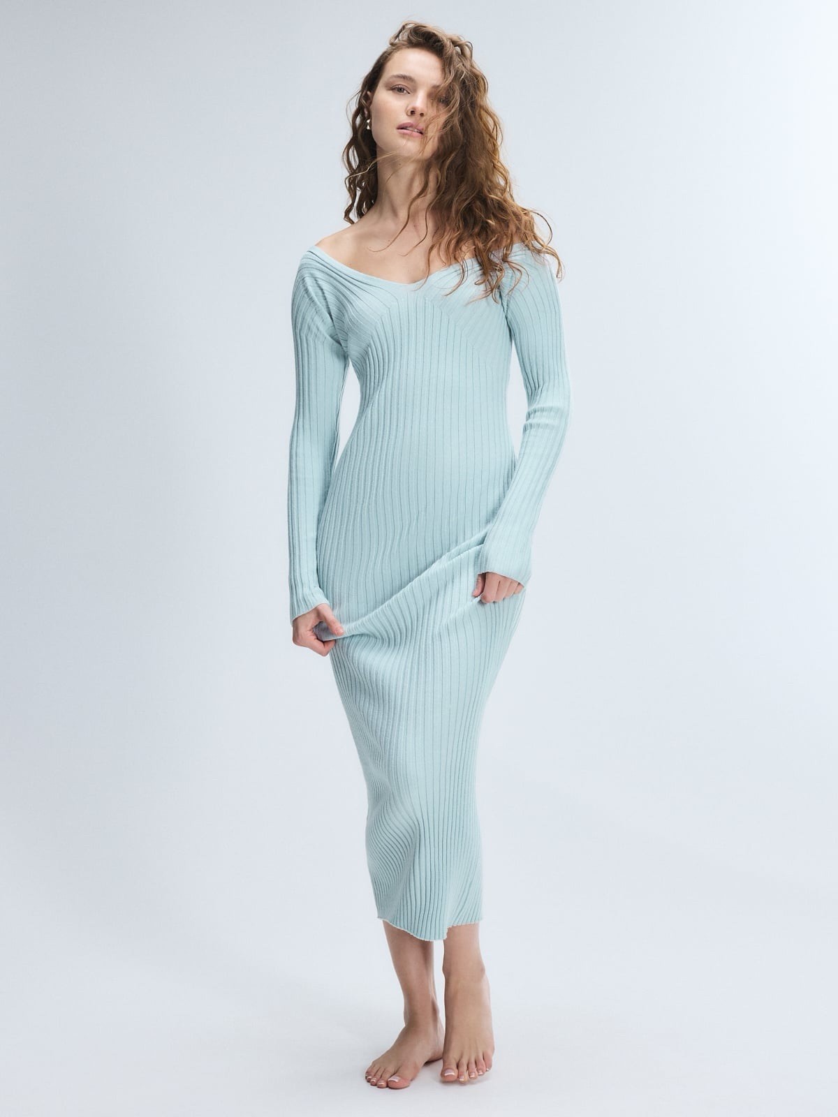 NWT 2X Savage x Fenty Tres Soft Long Sleeve Midi Sweater Dress in Light Blue
