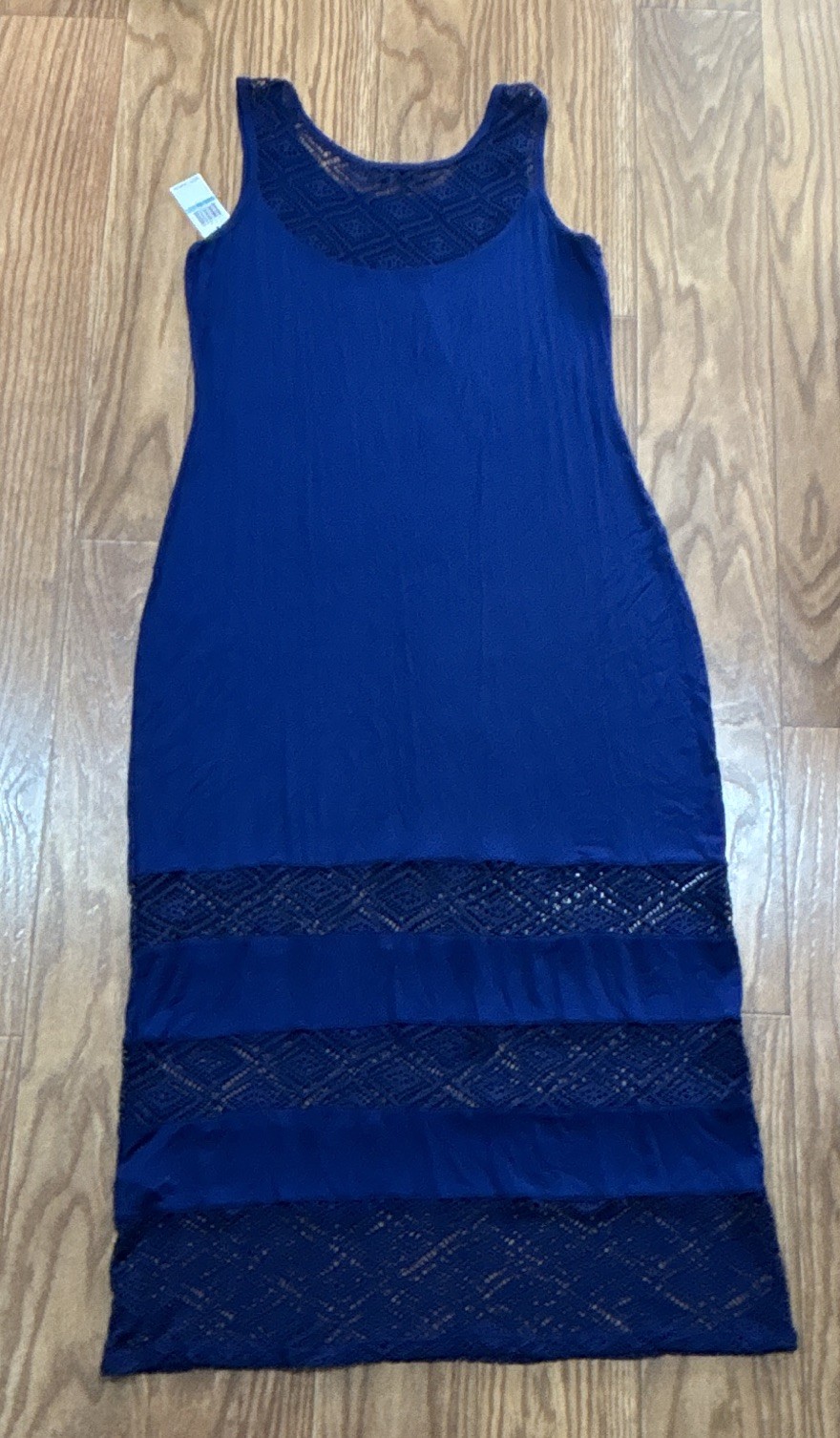 NWT Spense Blue XL Sleeveless Scoop Neck Tank Midi Dress Crochet Lace Pullover