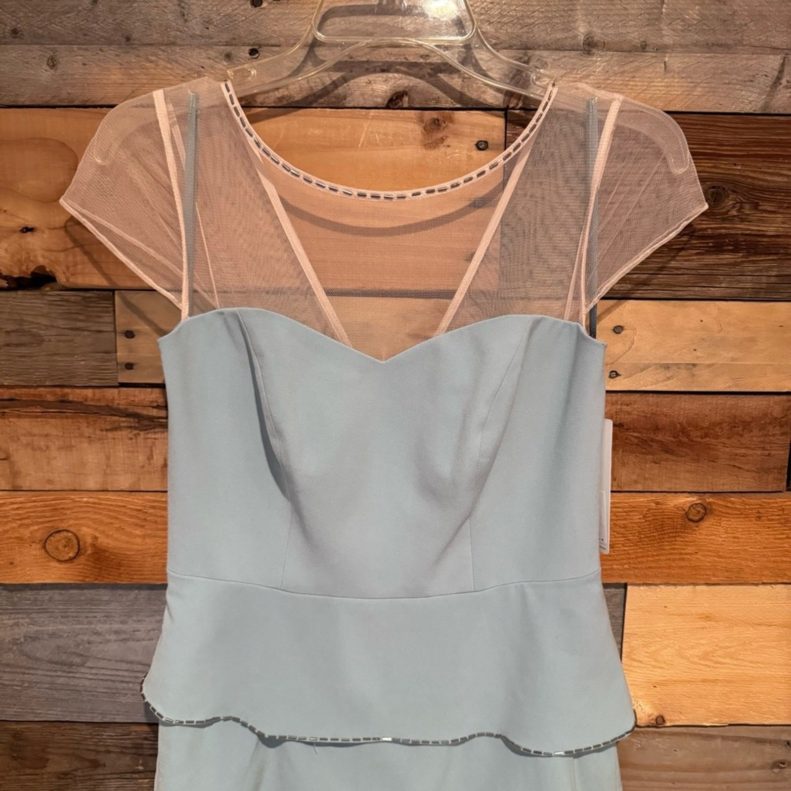 Decode 1.8 NWT Bead Embellished Tiered Sheath Maxi Dress In Dusty Blue Size 4